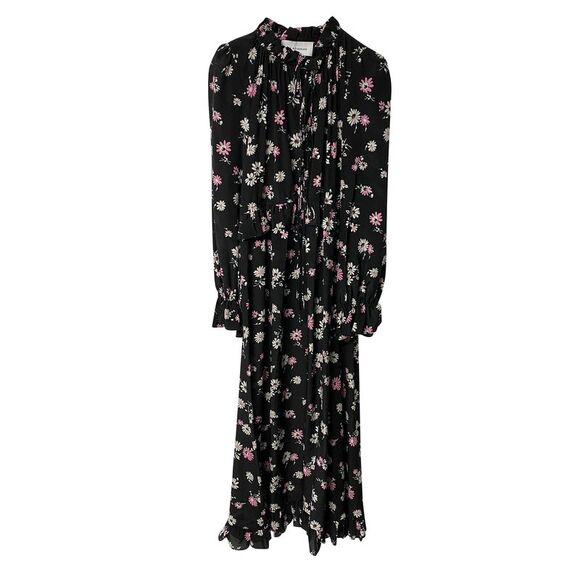 Les Revêries Tie-front Maxi Dress in Floral Print Silk - Picture 4 of 9